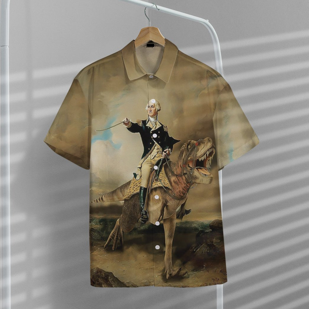 Washington Dinosaur Hunting And Running Pattern Hawaiian Shirt, Hwaiian For Gift