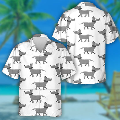 Cartoon Style Wolfs On White Isolated Background Hawaiian Shirt, Hawaiian Shirt Gift, Christmas Gift