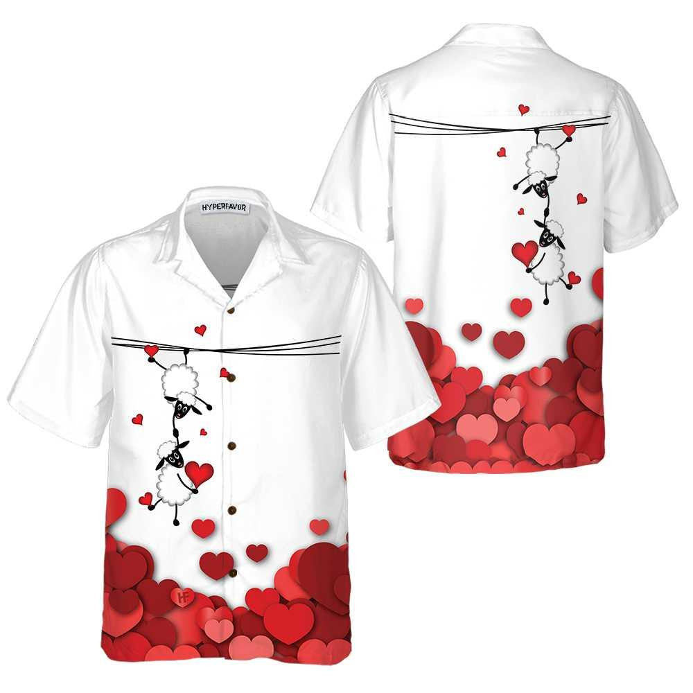 Valentine Sheep With Red Hearts Hawaiian Shirt, Hawaiian Shirt Gift, Christmas Gift