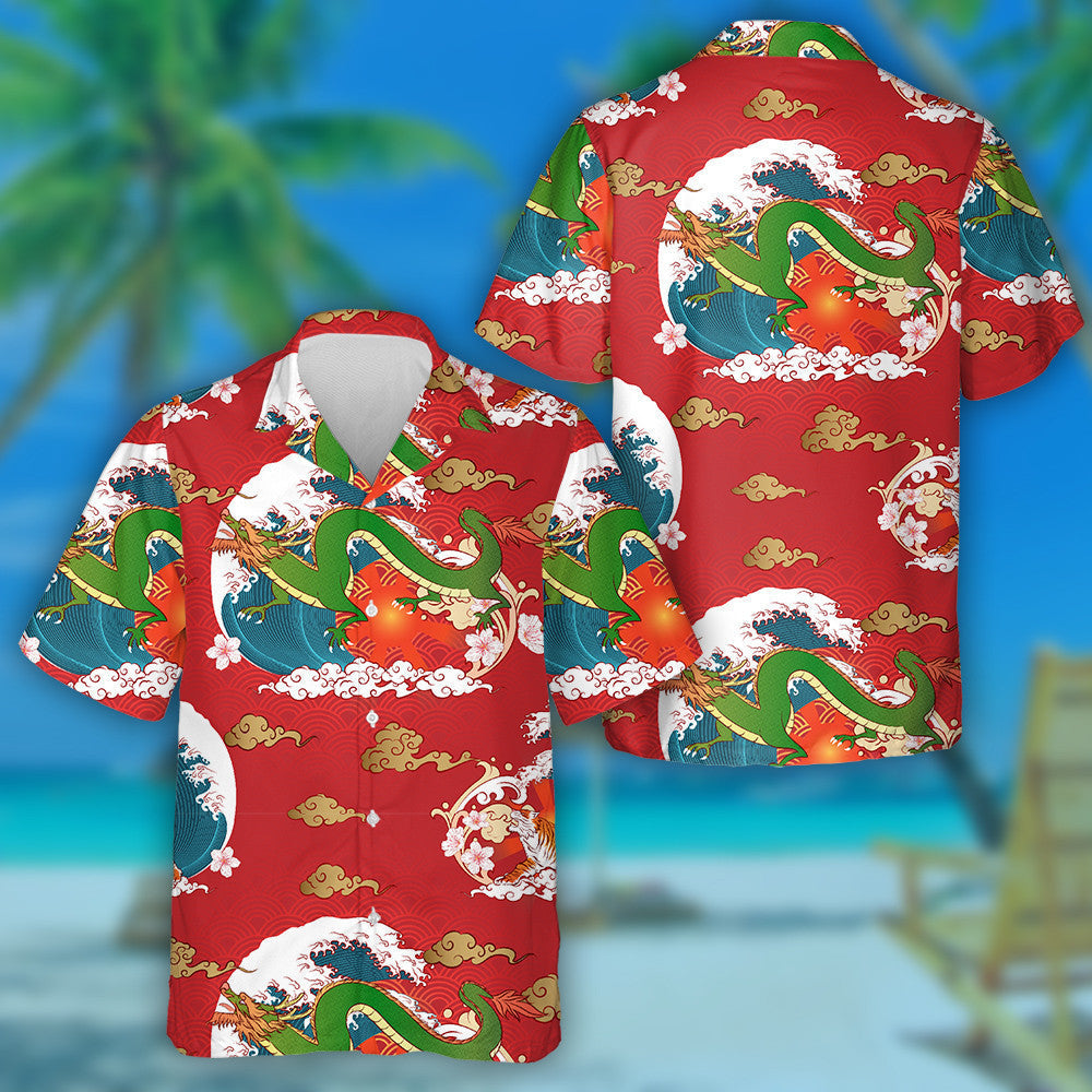 Flying Dragon With Water Splash And Tiger Hawaiian Shirt, Hawaiian Shirt Gift, Christmas Gift