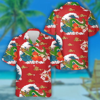 Flying Dragon With Water Splash And Tiger Hawaiian Shirt, Hawaiian Shirt Gift, Christmas Gift