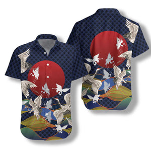 Japanese Red Sun Japanese Cranes Hawaiian Shirt, Hawaiian For Gift