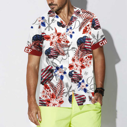 Maroon And White American Flag Chef Hawaiian Shirt,Hawaiian Shirt Gift, Christmas Gift