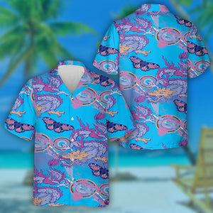 Asian Dragon And Butterfly Vintage Style Hawaiian Shirt, Hawaiian For Gift