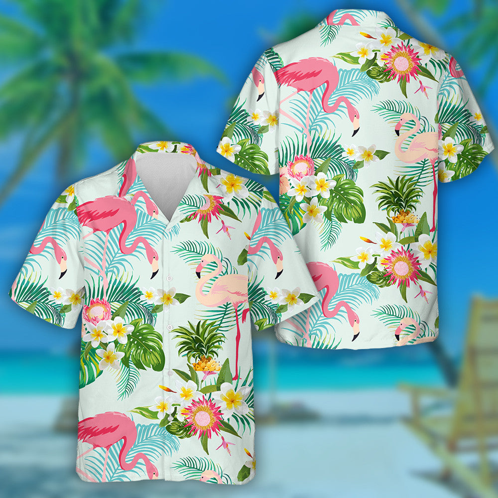 Lovely Flamingo With Vintage Tropical Flowers Hawaiian Shirt,Hawaiian Shirt Gift, Christmas Gift