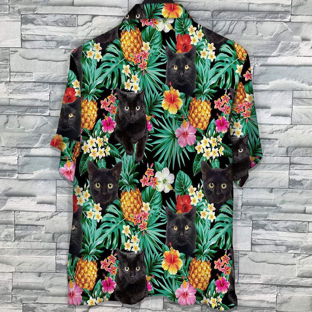 Aloha Exotic Pineapple With Black Cat Leaves Pattern Hawaiian Shirt, Hawaiian Shirt Gift, Christmas Gift