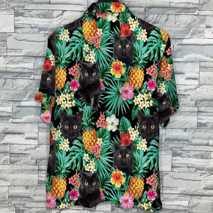 Aloha Exotic Pineapple With Black Cat Leaves Pattern Hawaiian Shirt, Hawaiian Shirt Gift, Christmas Gift