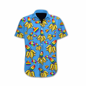 Yellow And Dodger Blue Lgbt Banana Design Hawaiian Shirt, Hawaiian Shirt Gift, Christmas Gift