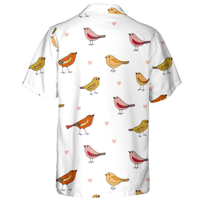 Cute Birds And Small Heart On White Background Hawaiian Shirt, Hawaiian Shirt Gift, Christmas Gift
