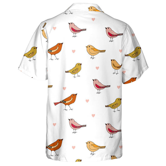 Cute Birds And Small Heart On White Background Hawaiian Shirt, Hawaiian Shirt Gift, Christmas Gift