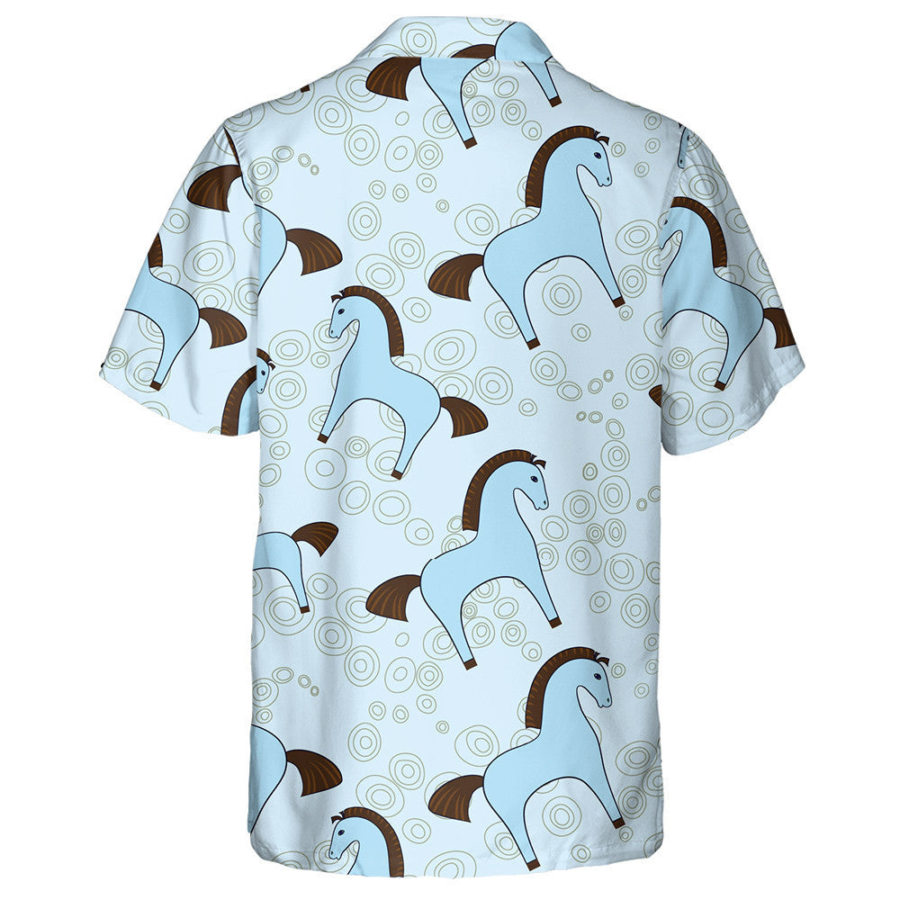 Funny Cartoon Blue Toy Horses And Line Dot Hawaiian Shirt, Hawaiian Shirt Gift, Christmas Gift