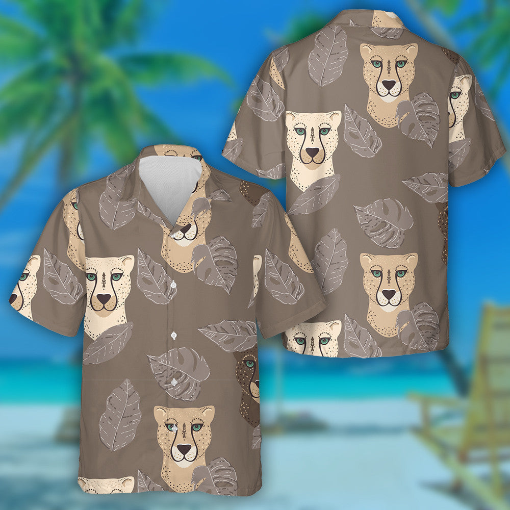Modern Abstract Leopard With Tropical Leaves On Brown Hawaiian Shirt, Hawaiian Shirt Gift, Christmas Gift