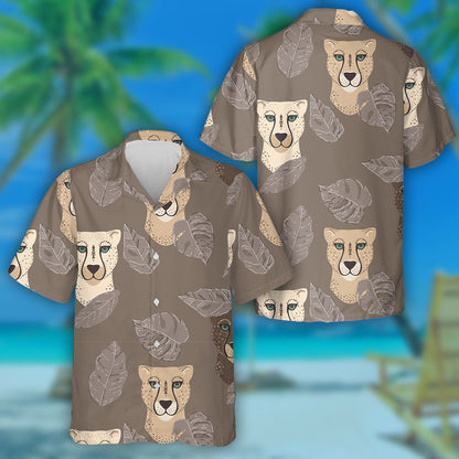 Modern Abstract Leopard With Tropical Leaves On Brown Hawaiian Shirt, Hawaiian Shirt Gift, Christmas Gift
