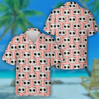Cat With Bright Eyes In Cartoon Style Hawaiian Shirt, Hawaiian Shirt Gift, Christmas Gift