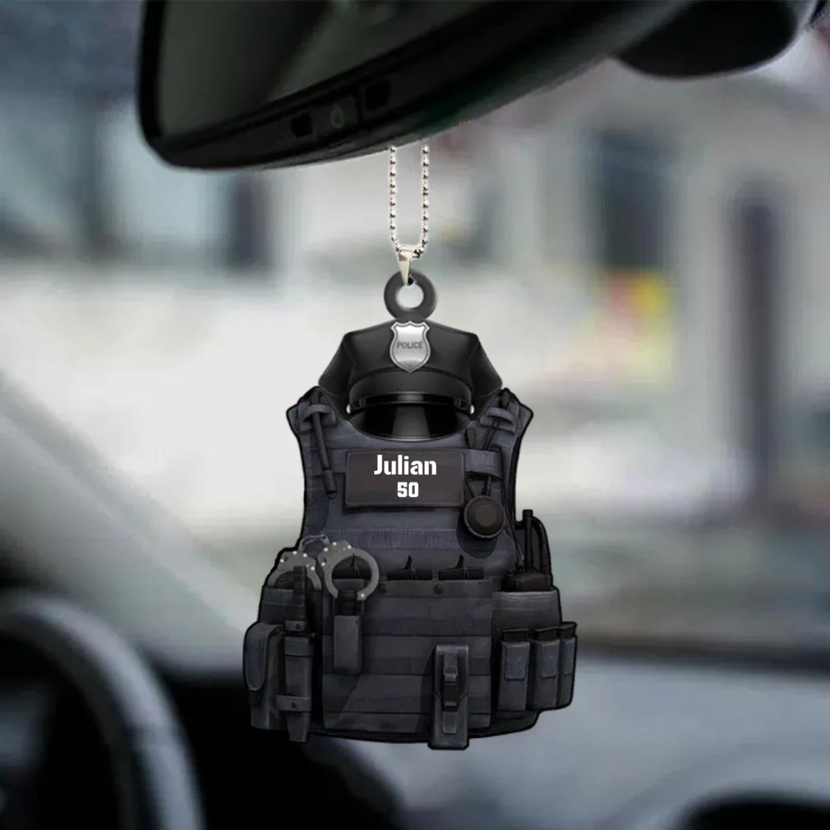 Personalized Police Car Hanging Ornament Police Bulletproof Vest With Service Cap Ornament, Christmas Decoration