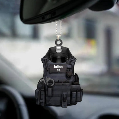 Personalized Police Car Hanging Ornament Police Bulletproof Vest With Service Cap Ornament, Christmas Decoration