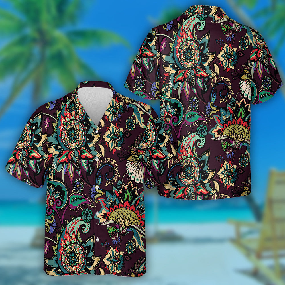 Textile Floral Pattern With Oriental Paisley Buta Ornament Hawaiian Shirt, Hawaiian Shirt Gift, Christmas Gift