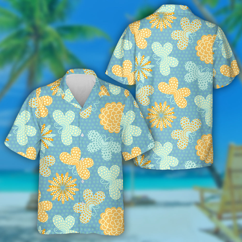 Theme Spring Summer Background With Flowers And Butterflies Hawaiian Shirt, Hawaiian Shirt Gift, Christmas Gift