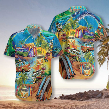 Hippie Bus Discover The World Lovely Design Hawaiian Shirt, Hawaiian Shirt Gift, Christmas Gift