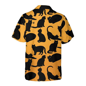 Black Yoga Cat Silhouette On Yellow Pattern Hawaiian Shirt, Hawaiian Shirt Gift, Christmas Gift