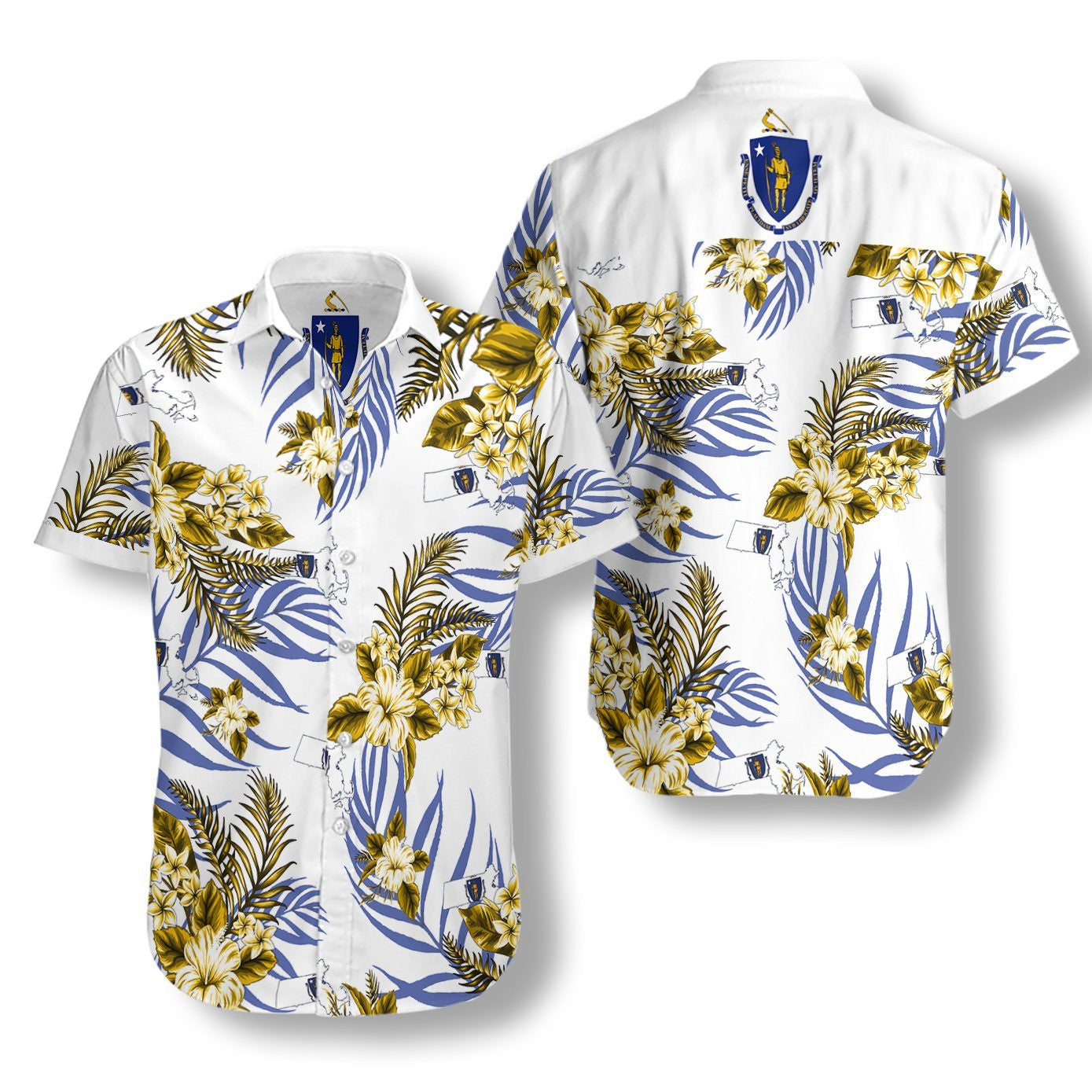 Massachusetts Proud On White Background Pattern Hawaiian Shirt,Hawaiian Shirt Gift, Christmas Gift