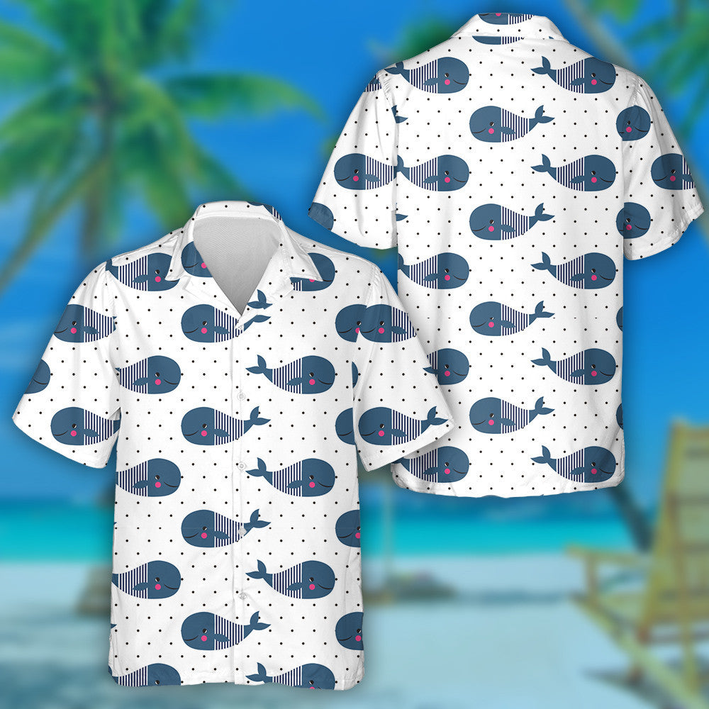 Cute Cartoon Baby Dolphin On Spotted Background Design Hawaiian Shirt, Hawaiian Shirt Gift, Christmas Gift