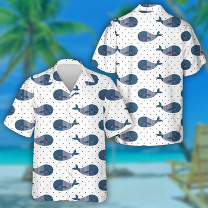Cute Cartoon Baby Dolphin On Spotted Background Design Hawaiian Shirt, Hawaiian Shirt Gift, Christmas Gift