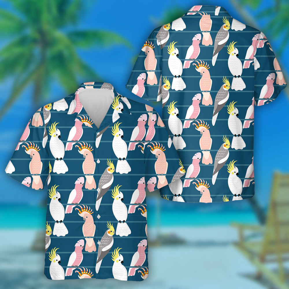 Multicolored Cute Bird Parrot Siiting On Blue Background Hawaiian Shirt, Hawaiian Shirt Gift, Christmas Gift