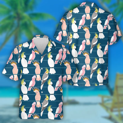 Multicolored Cute Bird Parrot Siiting On Blue Background Hawaiian Shirt, Hawaiian Shirt Gift, Christmas Gift