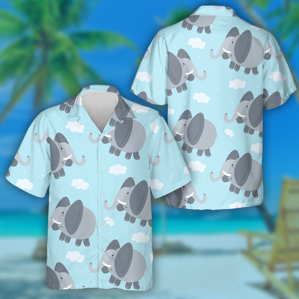 Funny And Happy Elephant With Cloud In The Sky Hawaiian Shirt, Hawaiian Shirt Gift, Christmas Gift