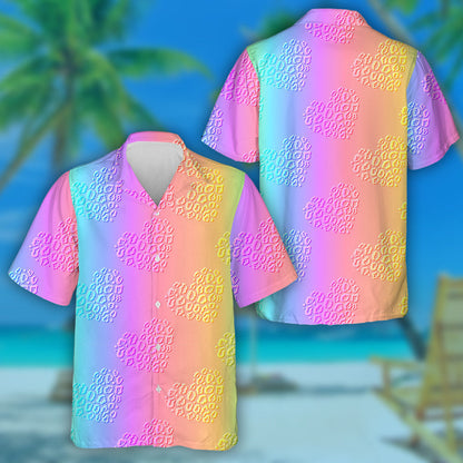 Abstract Romantic Rainbow Iridescent Hearts With Leopard Hawaiian Shirt, Hawaiian Shirt Gift, Christmas Gift
