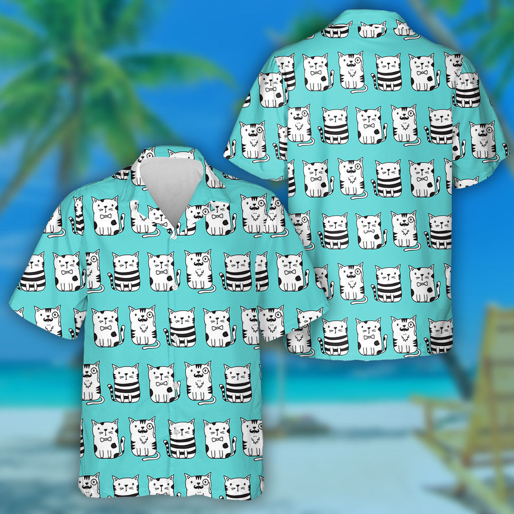Cat Pet Cartoon Light Blue Background Hawaiian Shirt, Hawaiian Shirt Gift, Christmas Gift