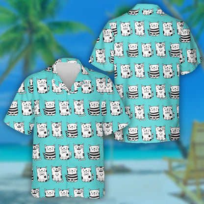 Cat Pet Cartoon Light Blue Background Hawaiian Shirt, Hawaiian Shirt Gift, Christmas Gift