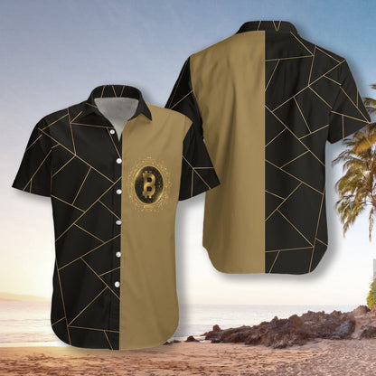 Vintage Golden Bitcoin Cryptocurrency Design Hawaiian Shirt, Hwaiian For Gift