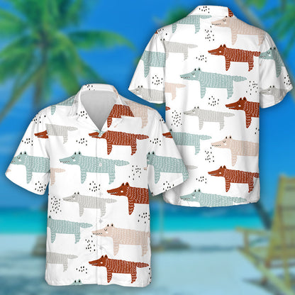 Hand Drawn Wolf Trendy On White Hawaiian Shirt, Hawaiian For Gift