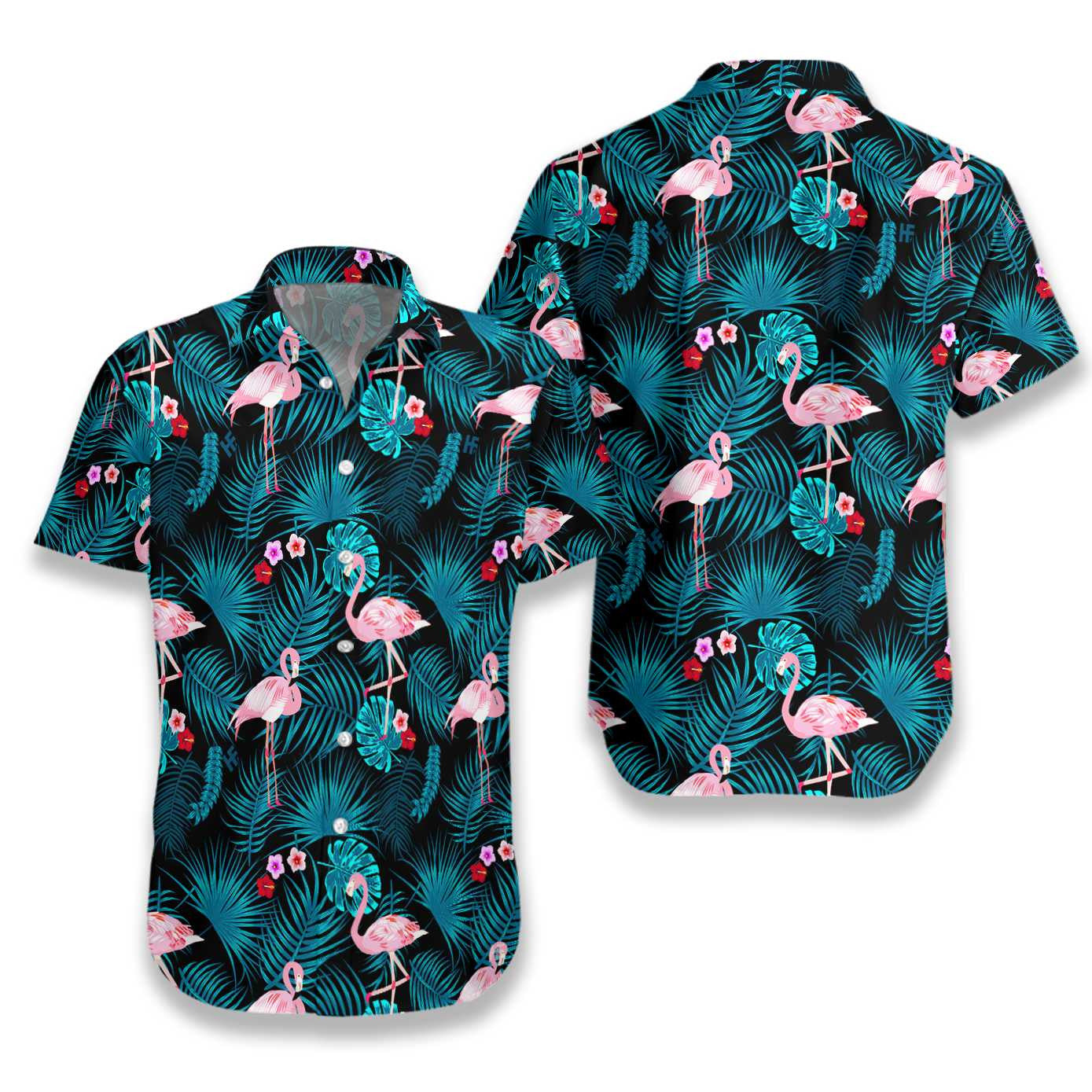 Flamingo And Blue Leave Appealing Design Hawaiian Shirt,Hawaiian Shirt Gift, Christmas Gift