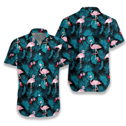 Flamingo And Blue Leave Appealing Design Hawaiian Shirt,Hawaiian Shirt Gift, Christmas Gift