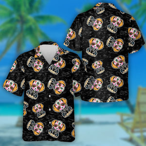 Skull Dog Colorful In Cartoon Background Hawaiian Shirt,Hawaiian Shirt Gift, Christmas Gift