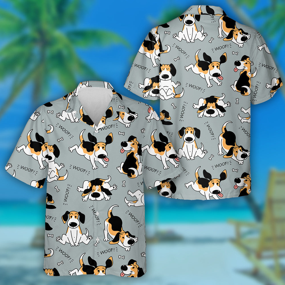 Funny Beagle Active Dog In Cartoon Sketch Style Hawaiian Shirt, Hawaiian Shirt Gift, Christmas Gift
