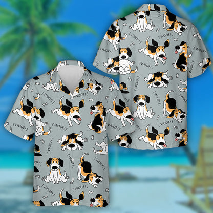 Funny Beagle Active Dog In Cartoon Sketch Style Hawaiian Shirt, Hawaiian Shirt Gift, Christmas Gift