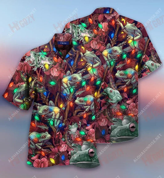 Christmas Lights Frog Short Hawaiian Shirt Ocean Tropical Shirts Tactical Hawaiian Shirt Hawaiian Shirts For Women, Hawaiian Shirt Gift, Christmas Gift