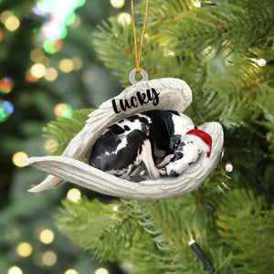 Custom Fawn Great Dane Sleeping Angel Christmas Flat Acrylic Dog Ornament Memorial Dog Gift, Pet Love Gift