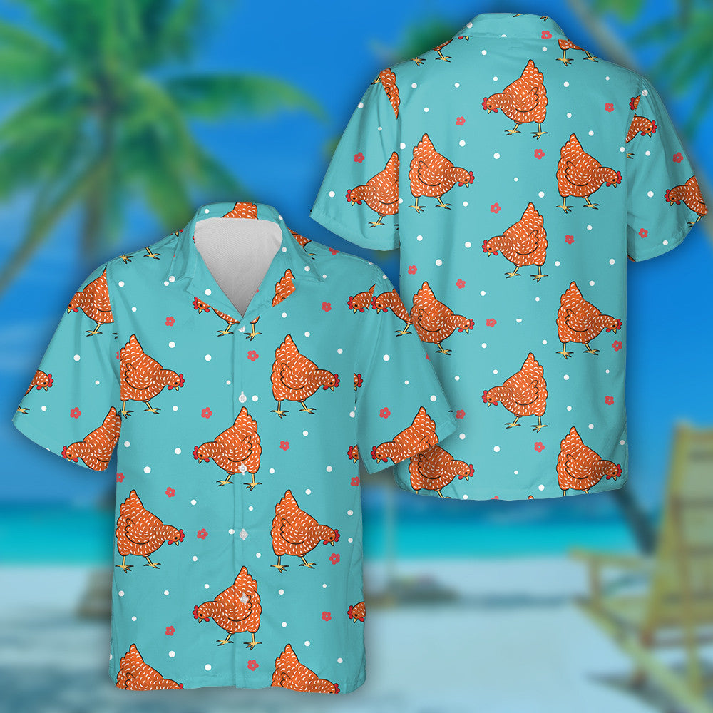 Speckled Red Chicken Hen With Small Flower Hawaiian Shirt, Hawaiian Shirt Gift, Christmas Gift