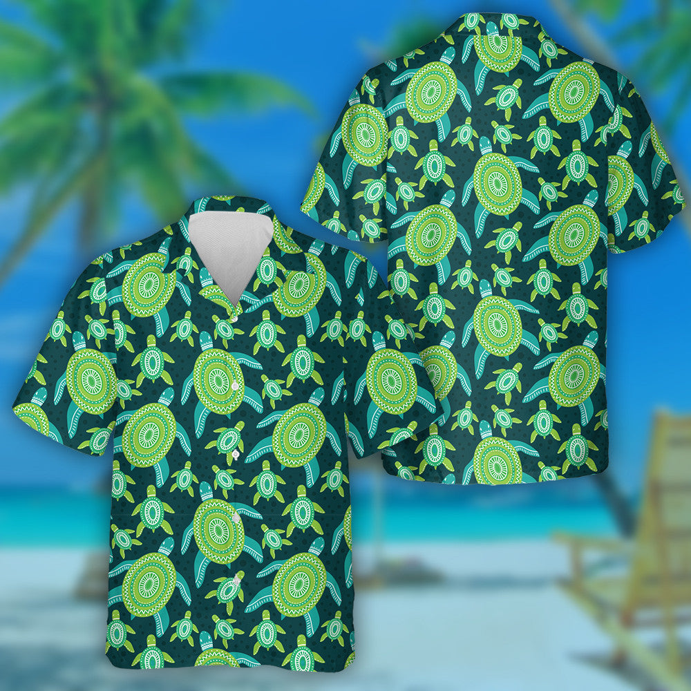 Green Ornament Turtles Sea Reptile Animal Illustration Hawaiian Shirt, Hawaiian Shirt Gift, Christmas Gift