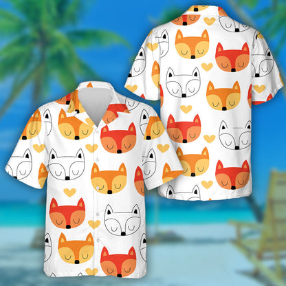 Sketch Lovely Face Of Cartoon Fox And Hearts Pattern Hawaiian Shirt, Hawaiian Shirt Gift, Christmas Gift