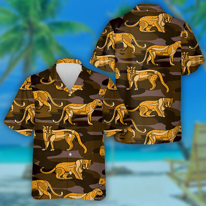Trendy Animal Leopard Hand Drawn Brown Background Hawaiian Shirt, Hawaiian Shirt Gift, Christmas Gift