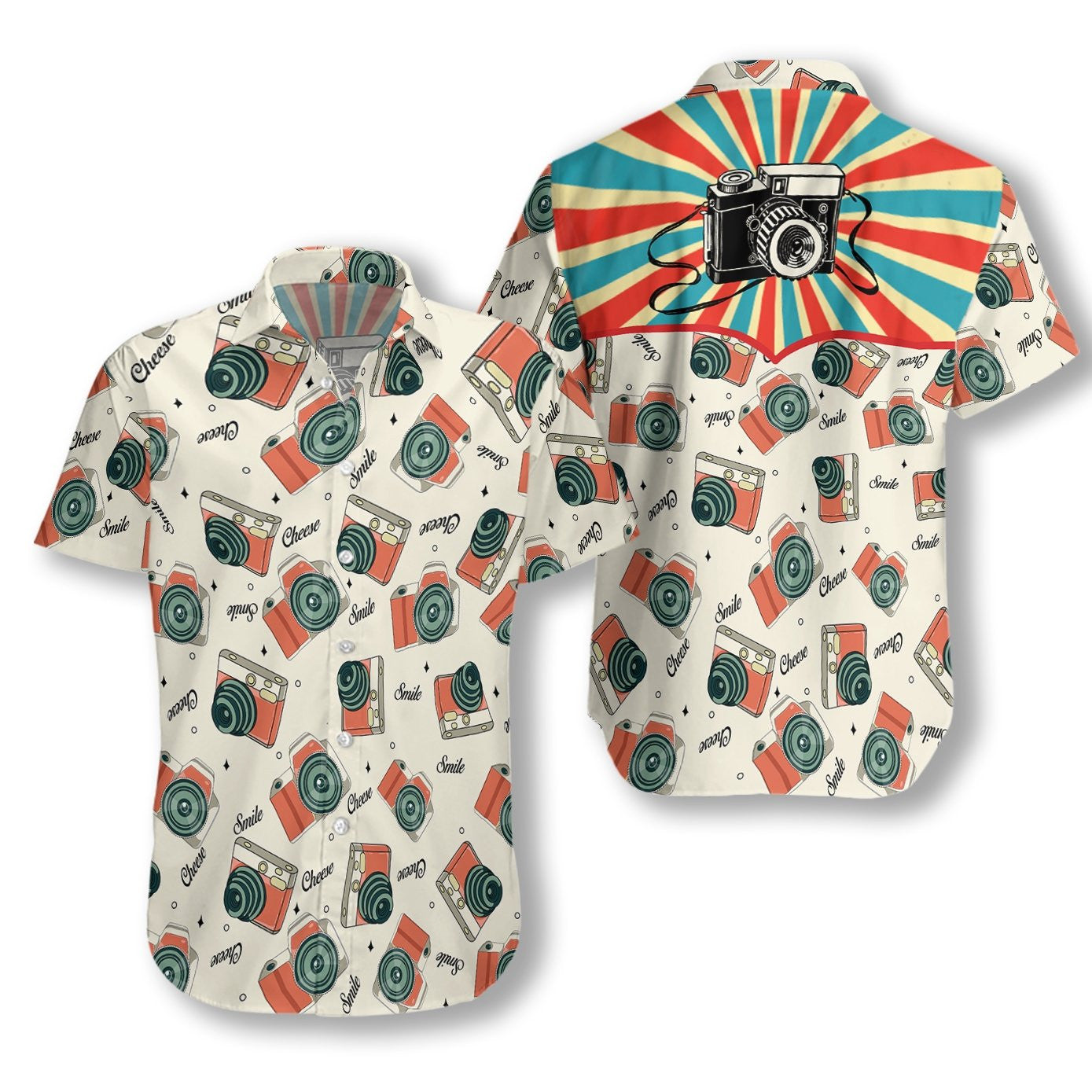 Vintage Camera Cute Design White Background Hawaiian Shirt,Hawaiian Shirt Gift, Christmas Gift
