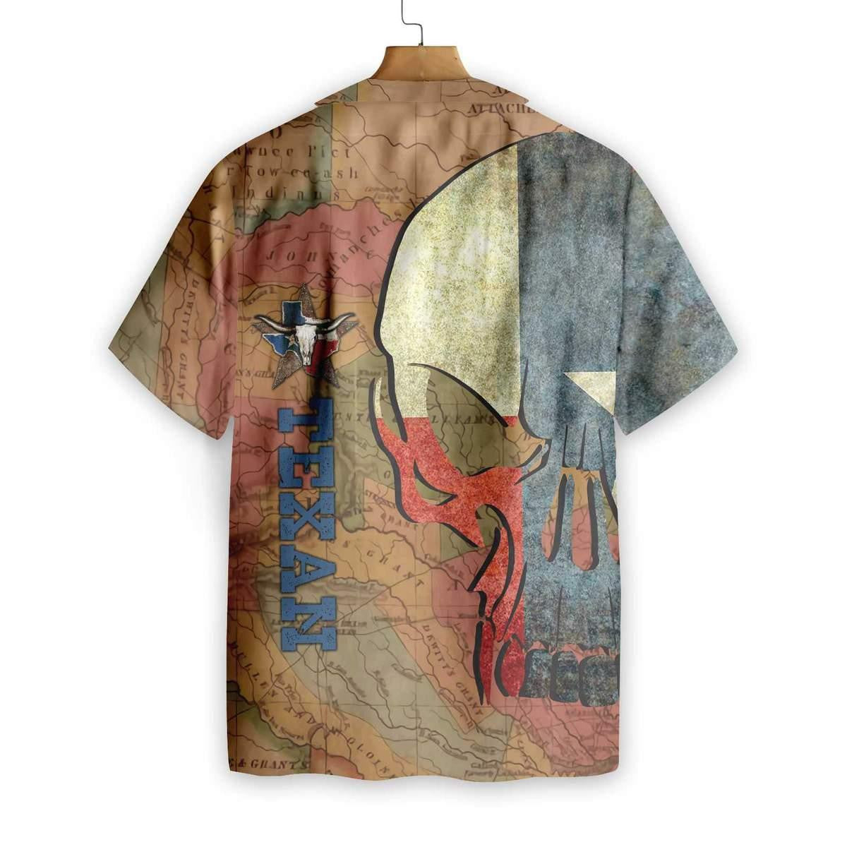 Texan And Skull Map And Flag Pattern Design Hawaiian Shirt, Hawaiian Shirt Gift, Christmas Gift