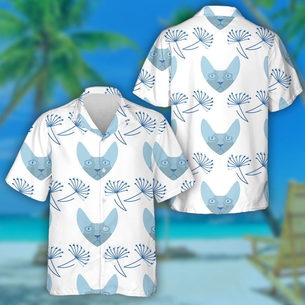 Sphynx Cat And Dandelion Flowers On White Background Hawaiian Shirt, Hawaiian Shirt Gift, Christmas Gift