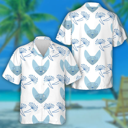Sphynx Cat And Dandelion Flowers On White Background Hawaiian Shirt, Hawaiian Shirt Gift, Christmas Gift